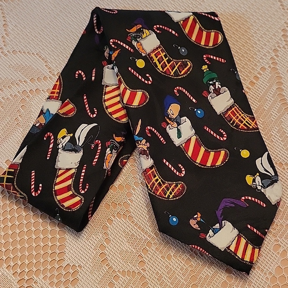 Vintage Looney Tunes Mania Christmas Necktie (1995) NWOT